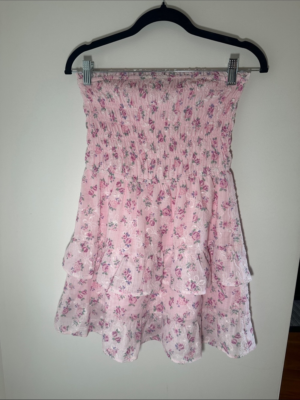 Sincerely Jules Pink Floral Tiered Smocked Mini Dress